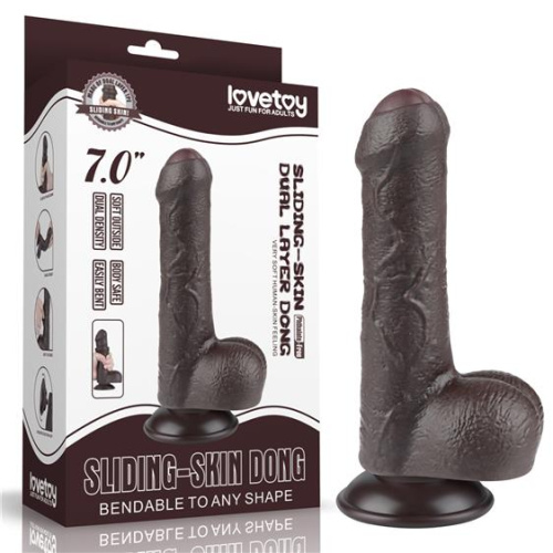 LoveToy Sliding-Skin Dual Layer Dong 7" - Фаллоимитатор, 18,3 см (черный)